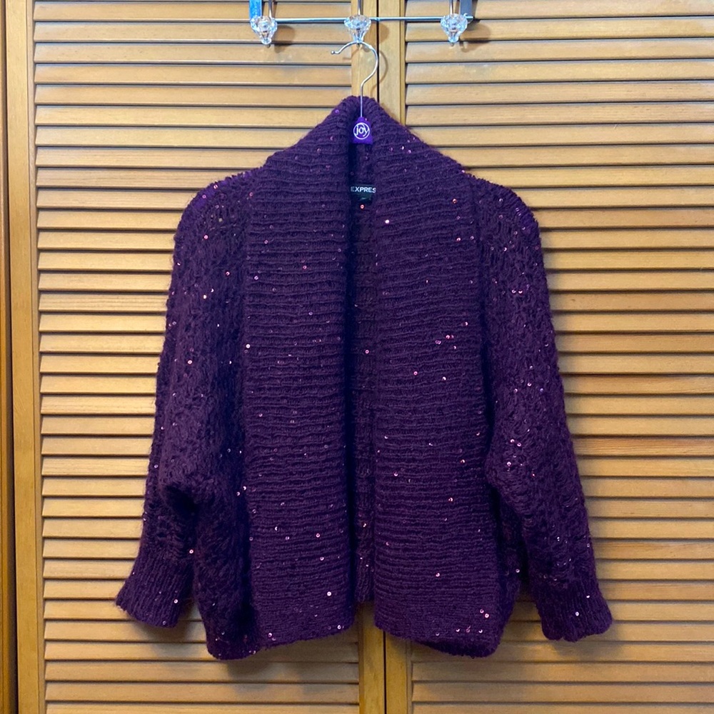 Express Knit/Crochet Cropped Cardigan w/ sequins (L)
